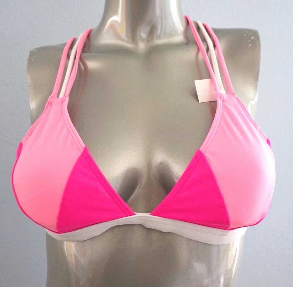 PINK Victoria's Secret Swim Bikini Top White Pink Strappy Triangle XS AA-B